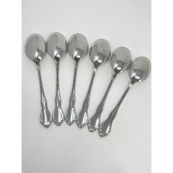 Oneida CHATEAU Stainless Oneidacraft DELUXE Glossy 6 7/8” Dinner Spoons Set Of 6 - Picture 4 of 5